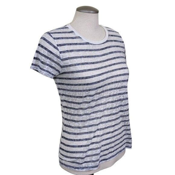 Armani Exchange Womens M Sheer Top Tissue T Shirt Black Striped Logo Text Thin - Picture 2 of 6